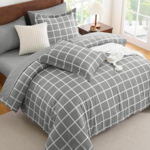 imageCozyLux Twin XL Comforter Set Grey  5 Pieces Plaid Bed in a Bag Set UltraSoft Twin XL Bedding Set Bed Set with All Season Quilted Comforter Flat Sheet Fitted Sheet Pillowcase ampamp Pillow ShamGrey