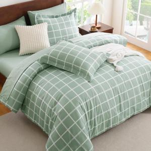 imageCozyLux Twin XL Comforter Set Grey  5 Pieces Plaid Bed in a Bag Set UltraSoft Twin XL Bedding Set Bed Set with All Season Quilted Comforter Flat Sheet Fitted Sheet Pillowcase ampamp Pillow ShamSage Green
