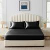 imageCozyLux Satin Fitted Sheet Queen Size Black Silky Satin Bed Fitted Sheet Only with Microfiber Deep Pocket Single Bottom Sheet Sold Separately Breathable Smooth and SoftBlack