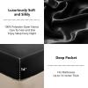 imageCozyLux Satin Fitted Sheet Queen Size Black Silky Satin Bed Fitted Sheet Only with Microfiber Deep Pocket Single Bottom Sheet Sold Separately Breathable Smooth and SoftBlack