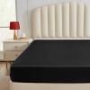 imageCozyLux Satin Fitted Sheet Queen Size Black Silky Satin Bed Fitted Sheet Only with Microfiber Deep Pocket Single Bottom Sheet Sold Separately Breathable Smooth and SoftBlack