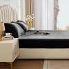 imageCozyLux Satin Fitted Sheet Queen Size Black Silky Satin Bed Fitted Sheet Only with Microfiber Deep Pocket Single Bottom Sheet Sold Separately Breathable Smooth and SoftBlack