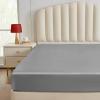 imageCozyLux Satin Fitted Sheet Queen Size Black Silky Satin Bed Fitted Sheet Only with Microfiber Deep Pocket Single Bottom Sheet Sold Separately Breathable Smooth and SoftLight Grey