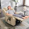 imageMERITLIFE Dual Motor Power Lift Chair Lay Flat Recliner for Sleeping with Massage and Heat Infinite Position Lift Chairs Recliners for Elderly Breathable Leather OchreBeige