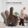 imageMERITLIFE Dual Motor Power Lift Chair Lay Flat Recliner for Sleeping with Massage and Heat Infinite Position Lift Chairs Recliners for Elderly Breathable Leather OchreOchre