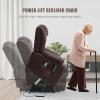 imageMERITLIFE Dual Motor Power Lift Chair Lay Flat Recliner for Sleeping with Massage and Heat Infinite Position Lift Chairs Recliners for Elderly Breathable Leather OchreBrown