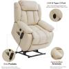 imageMERITLIFE Dual Motor Power Lift Chair Lay Flat Recliner for Sleeping with Massage and Heat Infinite Position Lift Chairs Recliners for Elderly Breathable Leather OchreBeige