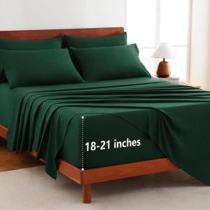 imageCozyLux Extra Deep Pocket King Sheets  6 Piece Sheet Set  Fits Up to 21 inches Thick Mattresses  Luxury Bedding Set  Breathable Bed Sheets ampamp Pillowcases  Easy ampamp Secure Fit  Dark Grey King SizeEmerald Green