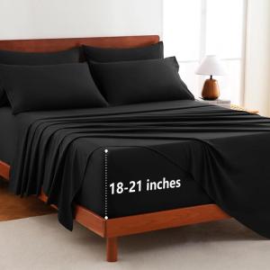 imageCozyLux Extra Deep Pocket King Sheets  6 Piece Sheet Set  Fits Up to 21 inches Thick Mattresses  Luxury Bedding Set  Breathable Bed Sheets ampamp Pillowcases  Easy ampamp Secure Fit  Dark Grey King SizeBlack