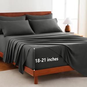 imageCozyLux Extra Deep Pocket King Sheets  6 Piece Sheet Set  Fits Up to 21 inches Thick Mattresses  Luxury Bedding Set  Breathable Bed Sheets ampamp Pillowcases  Easy ampamp Secure Fit  Dark Grey King SizeDark Grey