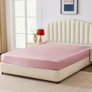 imageCozyLux Satin Fitted Sheet Queen Size Black Silky Satin Bed Fitted Sheet Only with Microfiber Deep Pocket Single Bottom Sheet Sold Separately Breathable Smooth and SoftPink