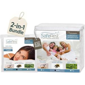 imageSafeRest Queen Size Waterproof Mattress Protector ampamp 2 Zippered Pillow Protectors  Premium Soft Absorbent ampamp Breathable  Fitted Sheet Style with Stretchable Deep Pockets