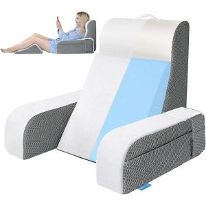 imageKayfia Reading Pillow 10 in 1 Back Pillow for Bed Sitting up with Detachable Arms Rest Back Rest with Gel Memory Foam Husband Pillow for ReadingGamingWorking in Bed or Couch 19quot GrayWhite