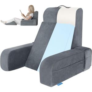 imageKayfia Reading Pillow 10 in 1 Back Pillow for Bed Sitting up with Detachable Arms Rest Back Rest with Gel Memory Foam Husband Pillow for ReadingGamingWorking in Bed or Couch 19quot GrayGray