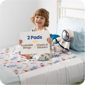 imageIMPROVIA Toddler Bed Wetting Pad  2 Pack 34x36 Waterproof Mattress Protector with Tuckable Wings  Ultra Absorbent Fast Drying NonSlip Washable Underpad for Kids ampamp Potty Training  Unicorn DesignSpace 
