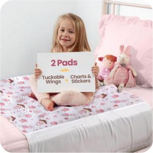 imageIMPROVIA Toddler Bed Wetting Pad  2 Pack 34x36 Waterproof Mattress Protector with Tuckable Wings  Ultra Absorbent Fast Drying NonSlip Washable Underpad for Kids ampamp Potty Training  Unicorn DesignDoll 