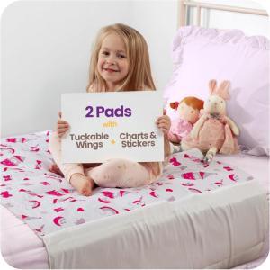 imageIMPROVIA Toddler Bed Wetting Pad  2 Pack 34x36 Waterproof Mattress Protector with Tuckable Wings  Ultra Absorbent Fast Drying NonSlip Washable Underpad for Kids ampamp Potty Training  Unicorn DesignUnicorn 