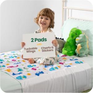 imageIMPROVIA Toddler Bed Wetting Pad  2 Pack 34x36 Waterproof Mattress Protector with Tuckable Wings  Ultra Absorbent Fast Drying NonSlip Washable Underpad for Kids ampamp Potty Training  Unicorn DesignDino 