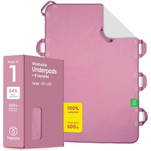 imageImprovia Positioning Bed Pad with 8 Reinforced Handles QuickDrying Washable Waterproof for Lifting Turning Transfering Elderly and Incontinence Patients Pink 34quot x 52quot  Pack of 1Pink