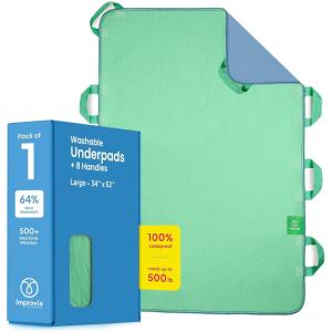 imageImprovia Positioning Bed Pad with 8 Reinforced Handles QuickDrying Washable Waterproof for Lifting Turning Transfering Elderly and Incontinence Patients Pink 34quot x 52quot  Pack of 1Green