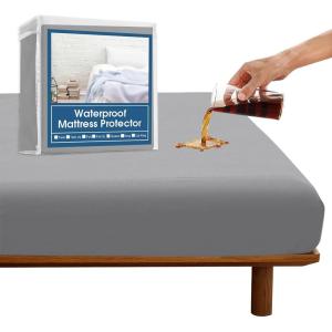 imageSPRINGSPIRIT Full Size Waterproof Mattress Protector Full Mattress Cover Pad Waterproof with Deep Pocket up to 14 Bed Fitted Sheet Gray ColorGray