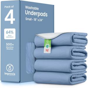 imageIMPROVIA Washable Underpads Heavy Absorbency Reusable Incontinence Pads for Kids Adults Elderly and Pets Waterproof Protection Floor Blue and White 34quot x 36quot  Pack of 4Blue