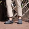 imageZizor Mens Microsuede Moccasin Slippers with Comfy Memory Foam Closed Back House Shoes Indoor Outdoor Durable Rubber SoleDark Grey