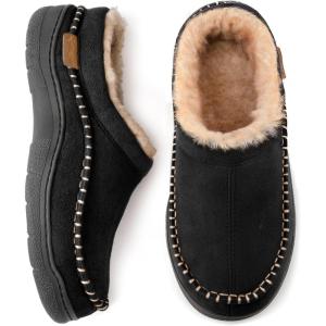 imageZigzagger Mens Slip On Moccasin Slippers IndoorOutdoor Warm Fuzzy Comfy House Shoes Fluffy Wide Loafer SlippersBlack