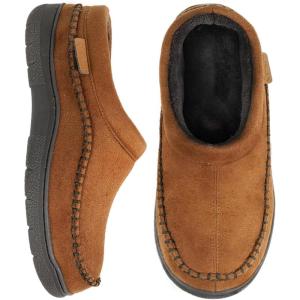 imageZigzagger Mens Slip On Moccasin Slippers IndoorOutdoor Warm Fuzzy Comfy House Shoes Fluffy Wide Loafer SlippersCold Tawny