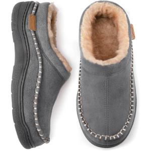imageZigzagger Mens Slip On Moccasin Slippers IndoorOutdoor Warm Fuzzy Comfy House Shoes Fluffy Wide Loafer SlippersGrey