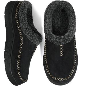 imageZigzagger Mens Slip On Moccasin Slippers IndoorOutdoor Warm Fuzzy Comfy House Shoes Fluffy Wide Loafer SlippersLamb Black