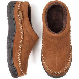 imageZigzagger Mens Slip On Moccasin Slippers IndoorOutdoor Warm Fuzzy Comfy House Shoes Fluffy Wide Loafer SlippersPumpkin