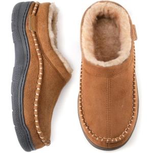 imageZigzagger Mens Slip On Moccasin Slippers IndoorOutdoor Warm Fuzzy Comfy House Shoes Fluffy Wide Loafer SlippersTan