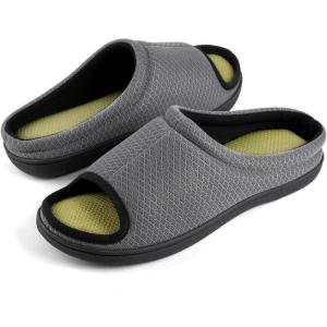 imageZizor Mens Memory Foam Open Toe Slippers Slip On Breathable House Shoes with Indoor Outdoor AntiSkid Rubber SoleGrey