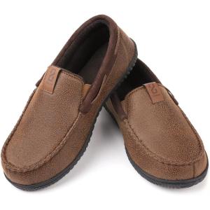 imageZizor Mens Microsuede Moccasin Slippers with Comfy Memory Foam Closed Back House Shoes Indoor Outdoor Durable Rubber SoleCamel