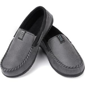 imageZizor Mens Microsuede Moccasin Slippers with Comfy Memory Foam Closed Back House Shoes Indoor Outdoor Durable Rubber SoleDark Grey