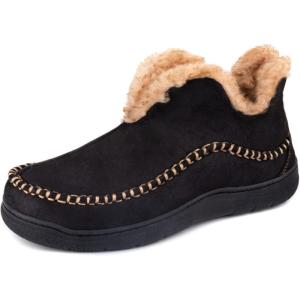 imageWishcotton Mens Moccasin Bootie Slippers With Cozy Memory Foam Winter Warm Fuzzy Indoor Outdoor House ShoesBlack