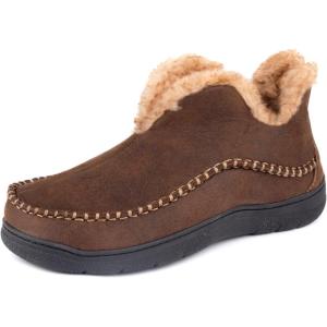 imageWishcotton Mens Moccasin Bootie Slippers With Cozy Memory Foam Winter Warm Fuzzy Indoor Outdoor House ShoesCoffee