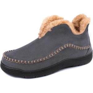 imageWishcotton Mens Moccasin Bootie Slippers With Cozy Memory Foam Winter Warm Fuzzy Indoor Outdoor House ShoesGrey