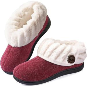 imageWishcotton Womens Wool Cozy Memory Foam Winter Slippers Indoor Outdoor with Fuzzy Faux Fur CollarWine