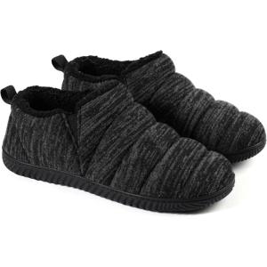 imageZizor Mens Comfy Caterpillar Slippers Indoor Outdoor House Shoes Warm Soft Knit Upper Fuzzy Fleece Lined Memory Foam Sole with Hard BottomBlack