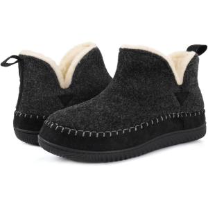 imageZizor Womens Moccasin Bootie Slippers with Cosy Memory Foam Ladies Toasty Slip on House Shoes with Hard Outdoor Indoor Rubber SoleBlack