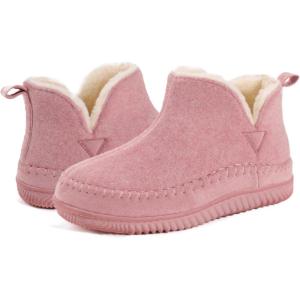 imageZizor Womens Moccasin Bootie Slippers with Cosy Memory Foam Ladies Toasty Slip on House Shoes with Hard Outdoor Indoor Rubber SolePink