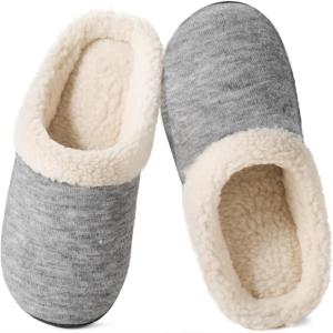 imageWishcotton Womens Lambrub Sherpa House Slippers Memory Foam Indoor OutdoorGrey