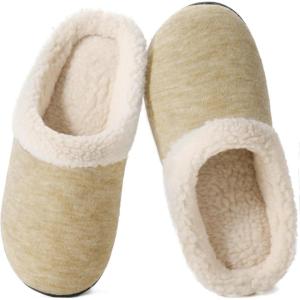 imageWishcotton Womens Lambrub Sherpa House Slippers Memory Foam Indoor OutdoorOatmeal