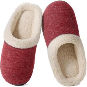 imageWishcotton Womens Lambrub Sherpa House Slippers Memory Foam Indoor OutdoorWine