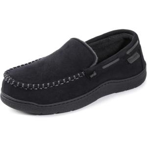 imageZigzagger Mens Moccasin Slippers Memory Foam House Shoes Indoor and Outdoor Warm Loafer SlippersCool Black