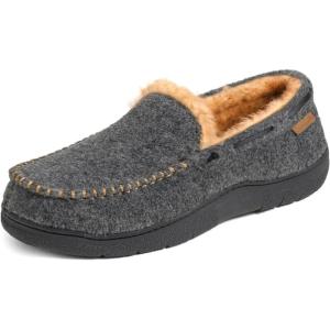 imageZigzagger Mens Moccasin Slippers Memory Foam House Shoes Indoor and Outdoor Warm Loafer SlippersFelt Grey