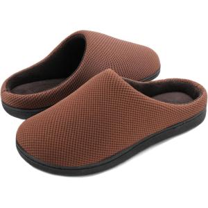 imageWishcotton Mens Memory Foam Slippers Indoor Outdoor Cozy House Shoes with Sturdy Rubber SoleCoffee