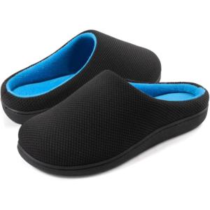 imageWishcotton Mens Memory Foam Slippers Indoor Outdoor Cozy House Shoes with Sturdy Rubber SoleDark Black